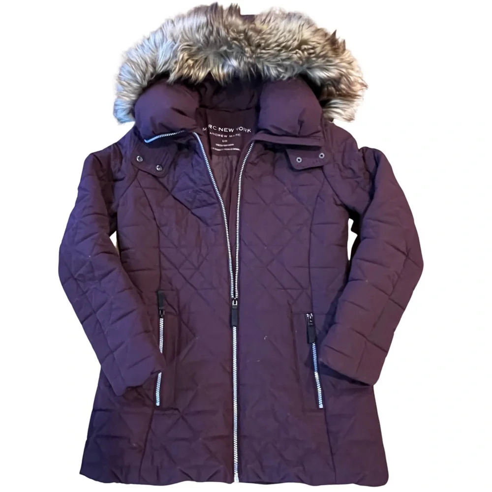 Marc New York Purple Quilted Faux Fur Hooded Jacket - Picture 1 of 3